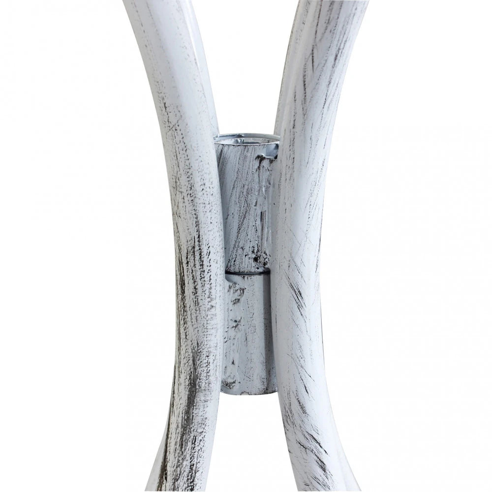 Set Bistrò Alison Bianco Antico da 3 pezzi con tavolo rotondo in cemento/marmo e 2 sedie in acciaio, design classico per giardino, dettaglio tavolino