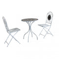 Set Bistrò Alison Bianco Antico da 3 pezzi con tavolo rotondo in cemento/marmo e 2 sedie in acciaio, design classico per giardino