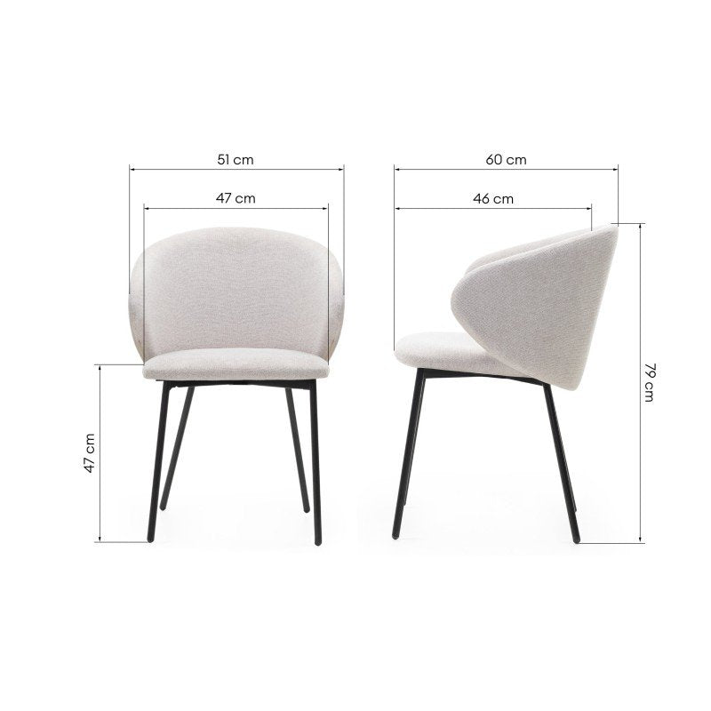 Set da 2 sedie Onadro beige chiaro con gambe nere - NN-ONA-UPH-CHA-LIGBEI-616 - foto 9