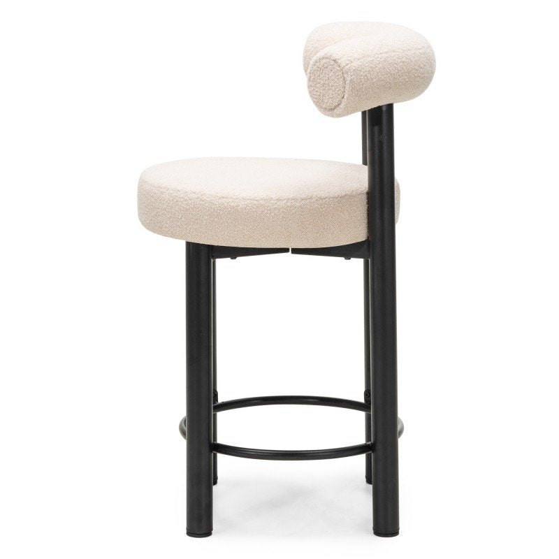 Set da 2 sgabelli Perer in bouclé beige con gambe nere - NN-PER-UPH-STO-BEI-603 - foto 6