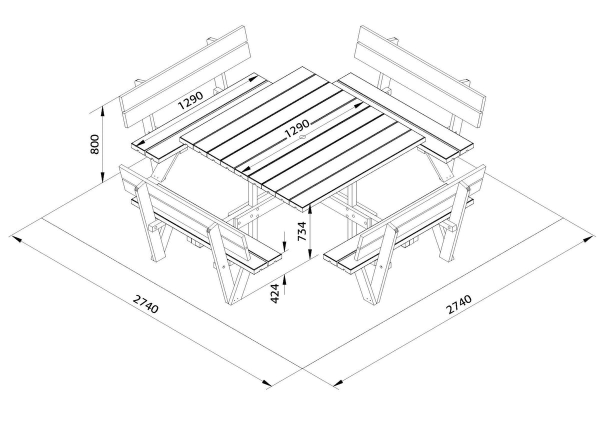 Set da giardino Arthur con tavolo 129x129 cm in pino - 100797 - foto 3