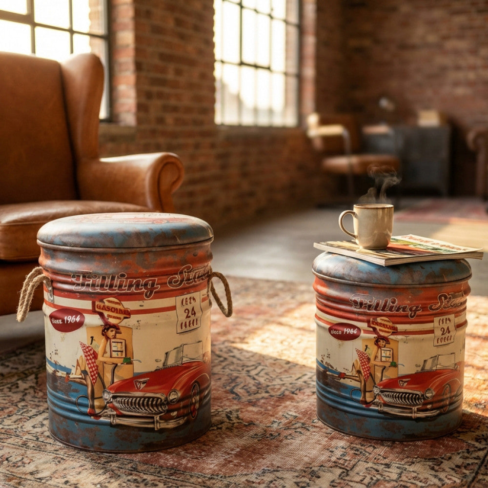 Set di 2 pouf contenitore Cosma con stampa vintage