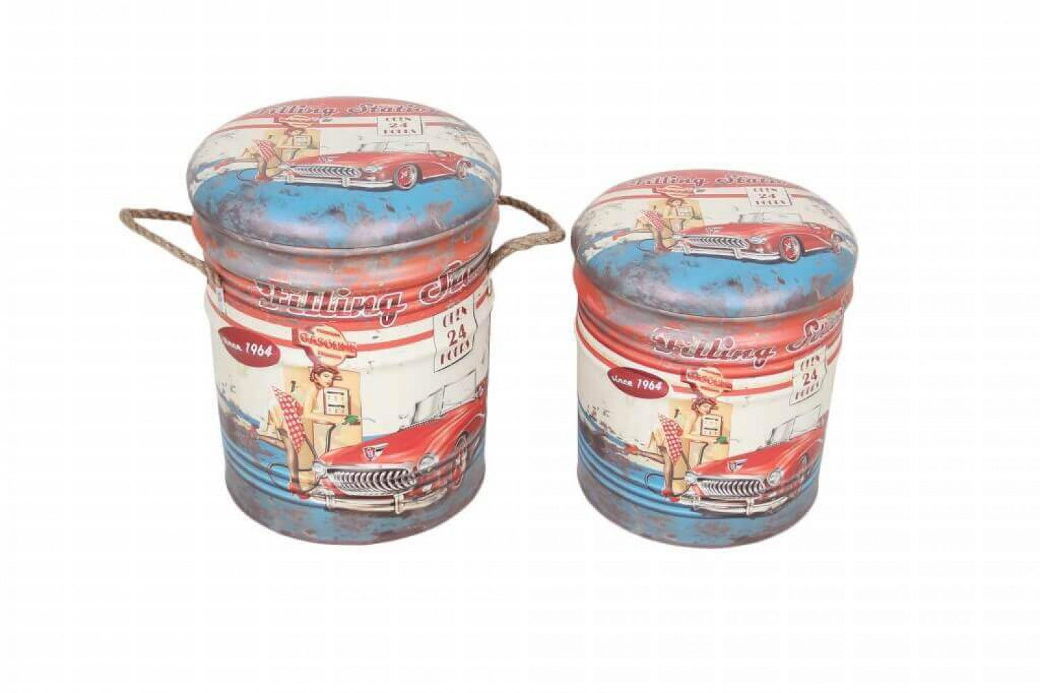 Cosma Set di Pouf con Stampa Vintage