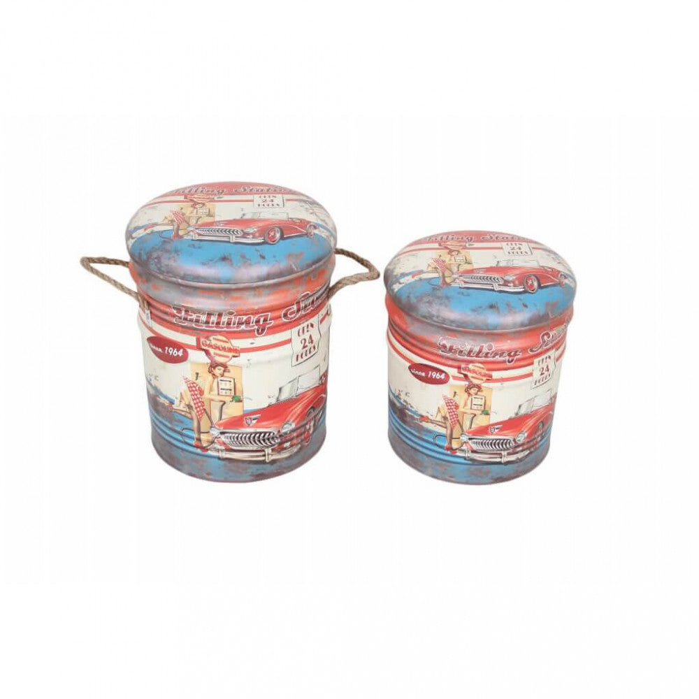 Cosma Set di Pouf con Stampa Vintage