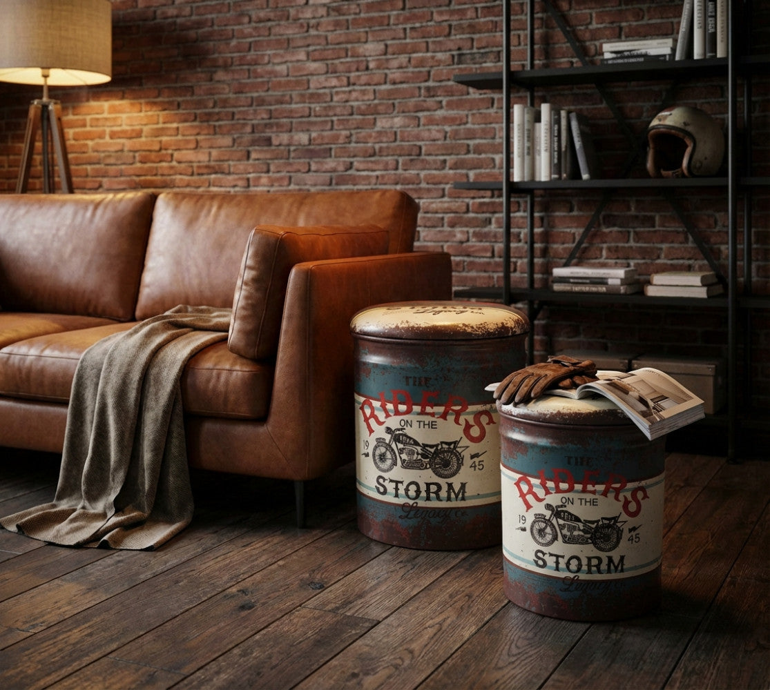 Set di 2 pouf contenitore Cosma con stampa vintage