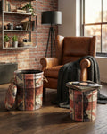 Set di 2 pouf contenitore Cosma con stampa vintage panna e rossa