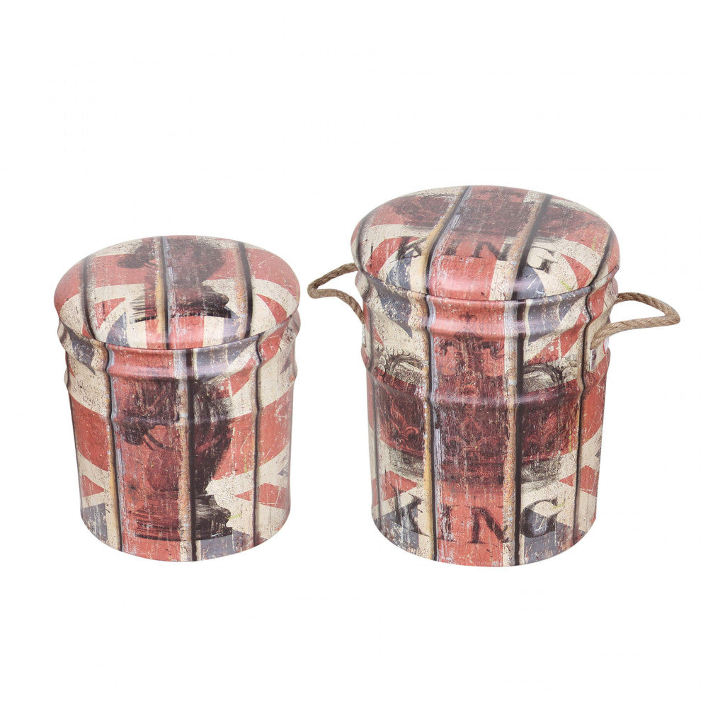 Cosma Set 2 Pouf Contenitore con Dettagli in Corda