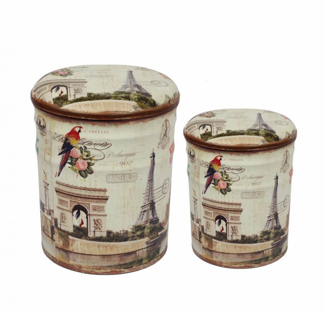 Cosma Set 2 Pouf Contenitore Stampa Vintage