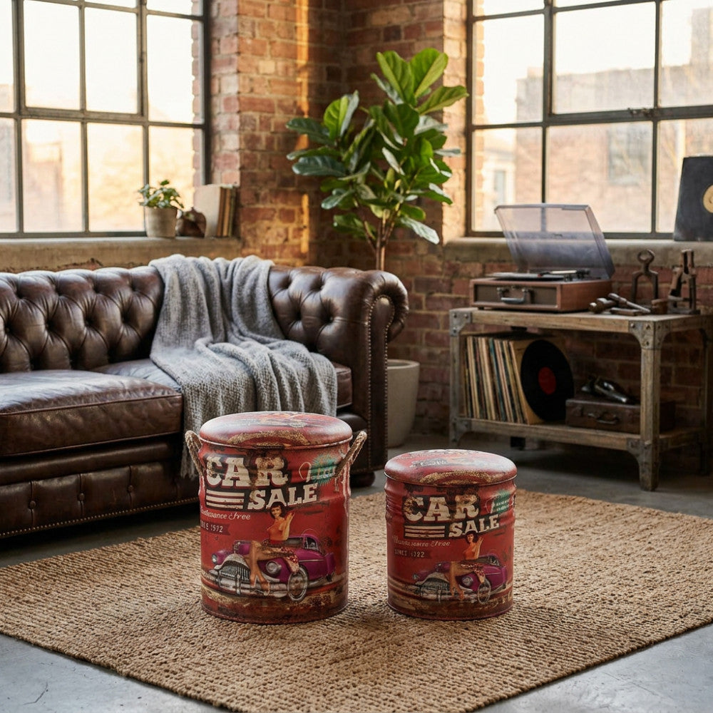 Cosma Set di 2 Pouf con Stampa Vintage