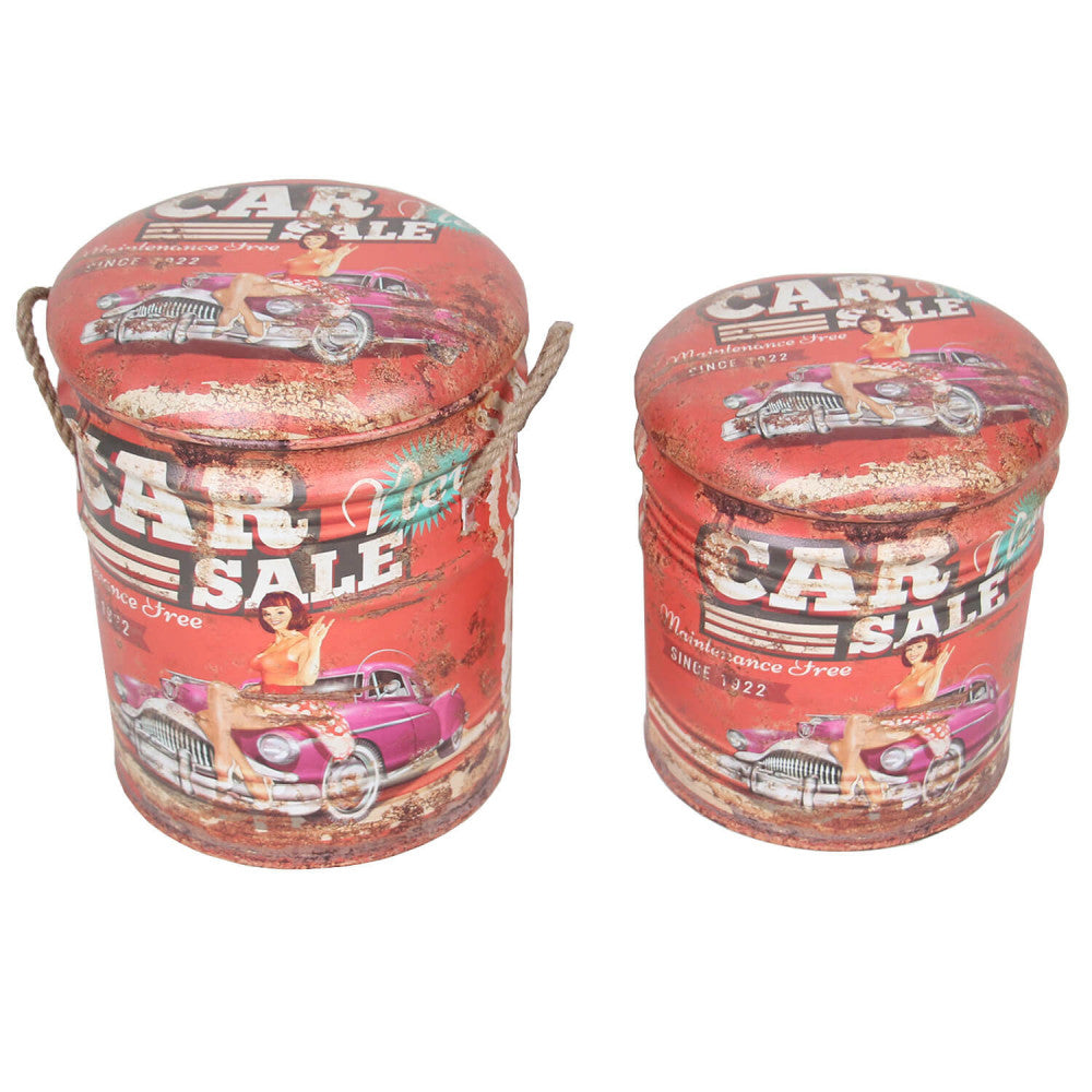 Cosma Set di 2 Pouf con Stampa Vintage