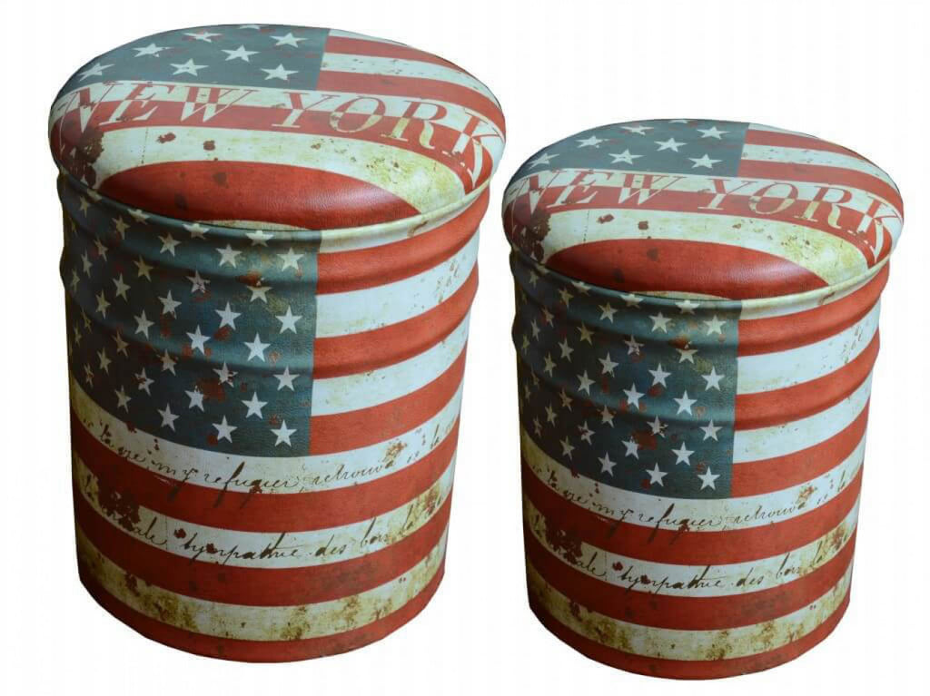 Pouf contenitore Cosma piccolo con stampa bandiera USA vintage