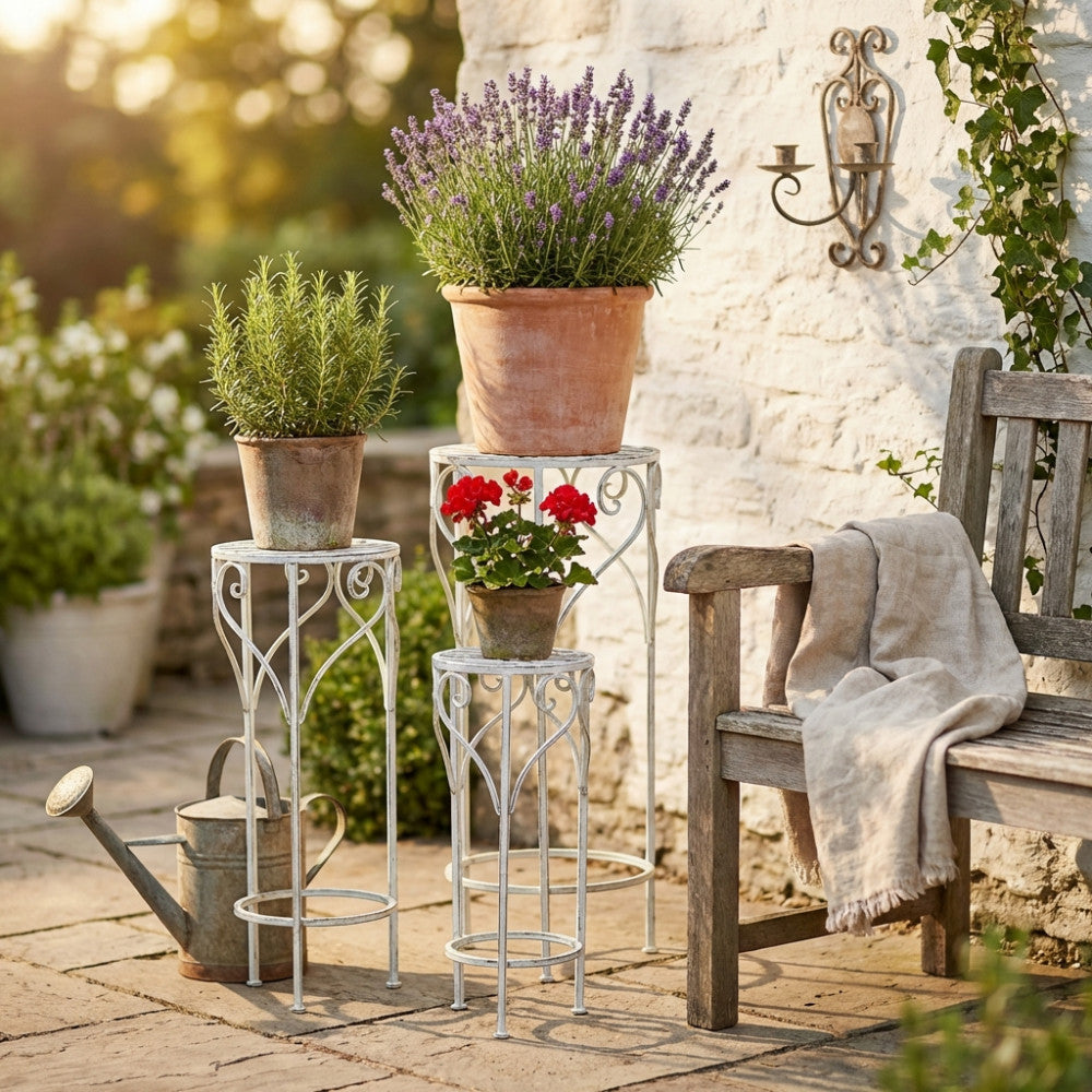 Set di 3 fioriere Cosma Valerie in acciaio bianco antico