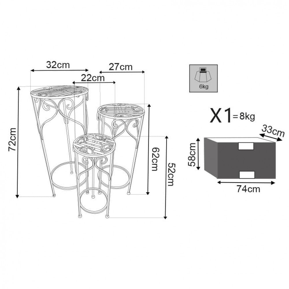 Dimensioni tecniche del set di fioriere Cosma Valerie