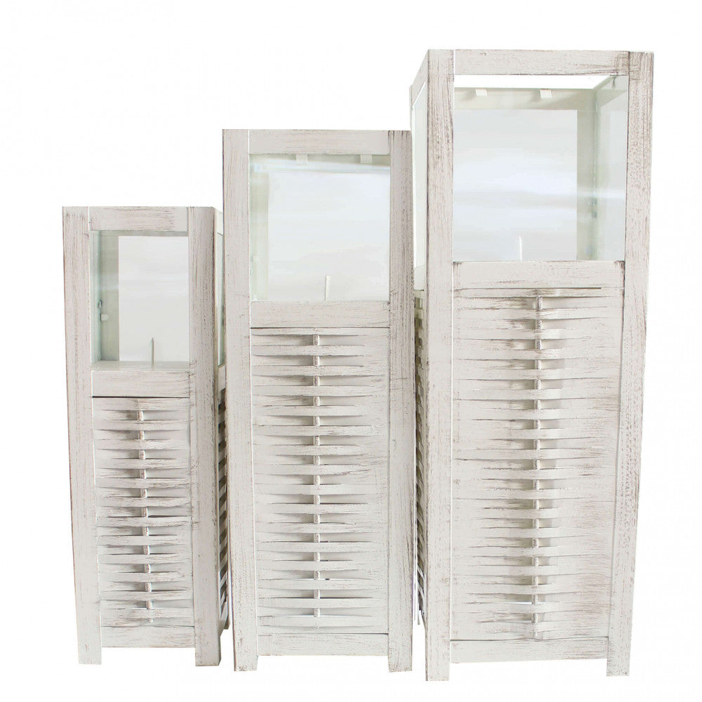 Lanterne shabby chic Cosma con pannelli in vetro