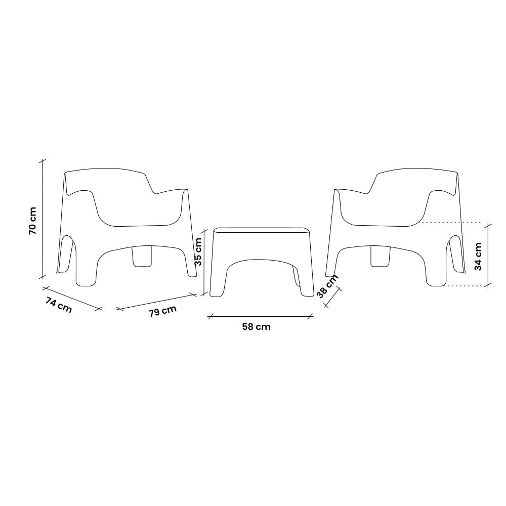 Set Ibiza Terrace 2 Posti in Polipropilene Rosso - HF807374-RED - foto 5