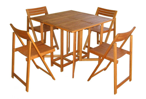 Set Tavolo e 4 Sedie Birra in Legno di Acacia massiccio Marrone, completamente pieghevole per giardino e terrazzo