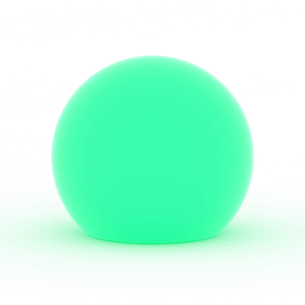 Sfera luminosa Gemini accesa con luce verde vibrante su sfondo bianco.