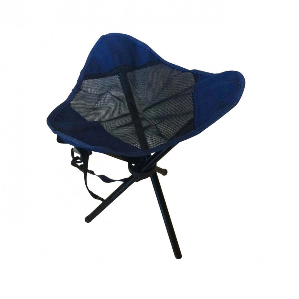 Sgabello Fisher Oxford Blu pieghevole, ultraleggero in acciaio e tessuto, ideale per campeggio e attività outdoor.