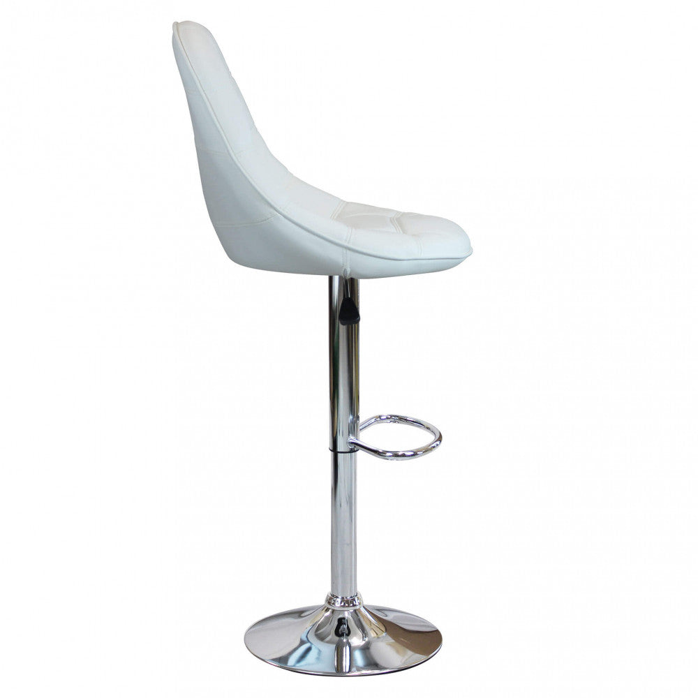 Profilo laterale dello sgabello Flynn che evidenzia la curvatura ergonomica dello schienale.