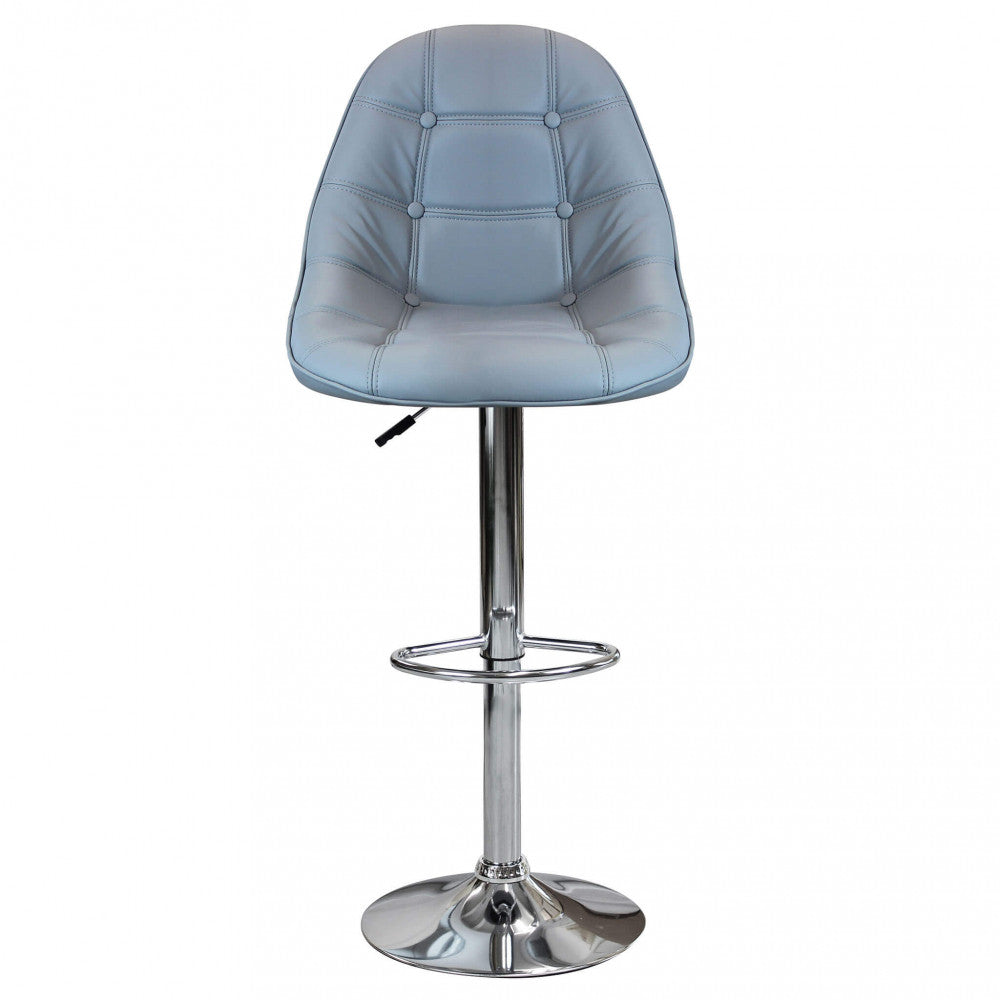 Vista frontale dello sgabello Flynn regolato in altezza, che mostra la simmetria del design moderno e la leva di regolazione.