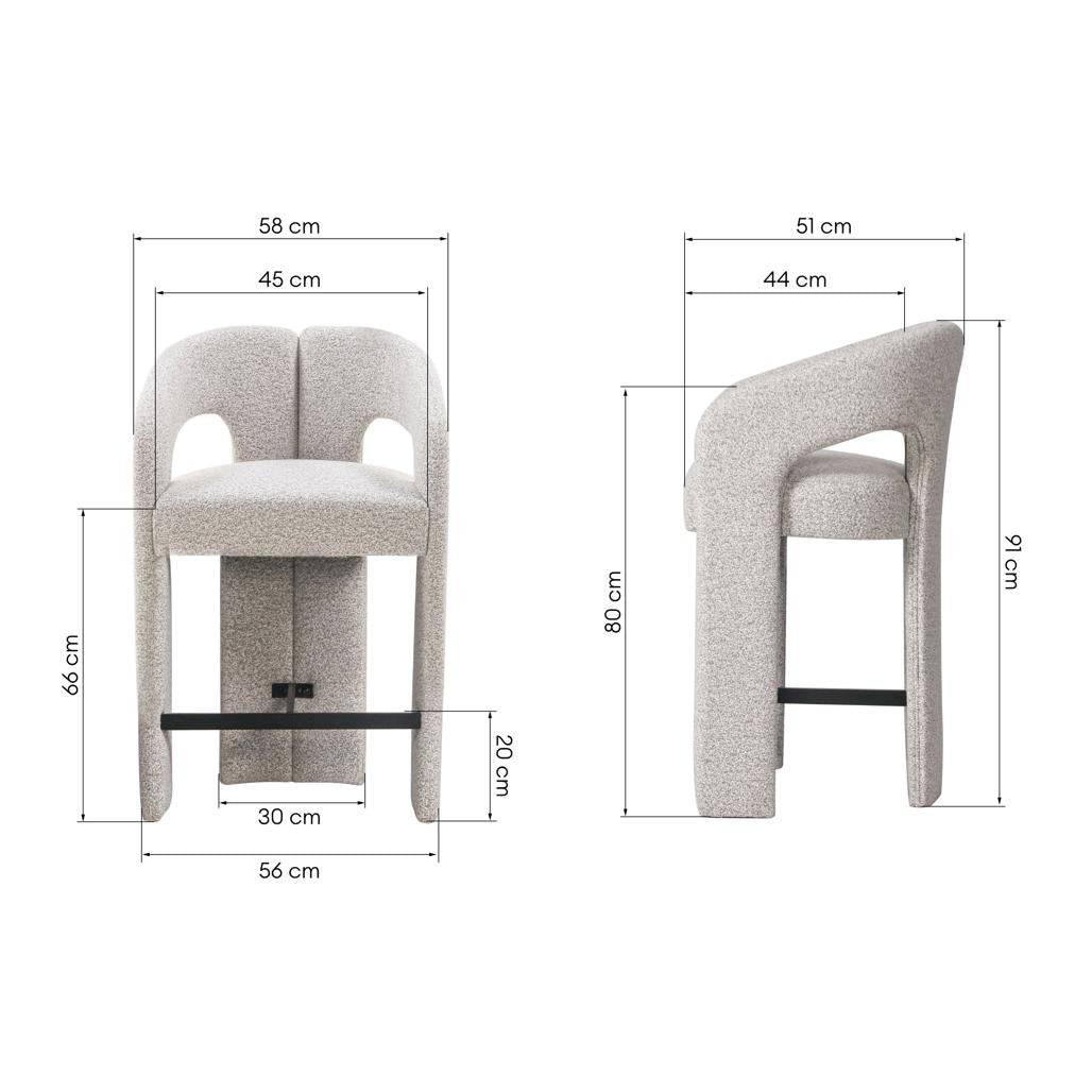 Sgabello imbottito Joel grigio beige con braccioli - NN-JOE-UPH-STO-BEI-351 - foto 4