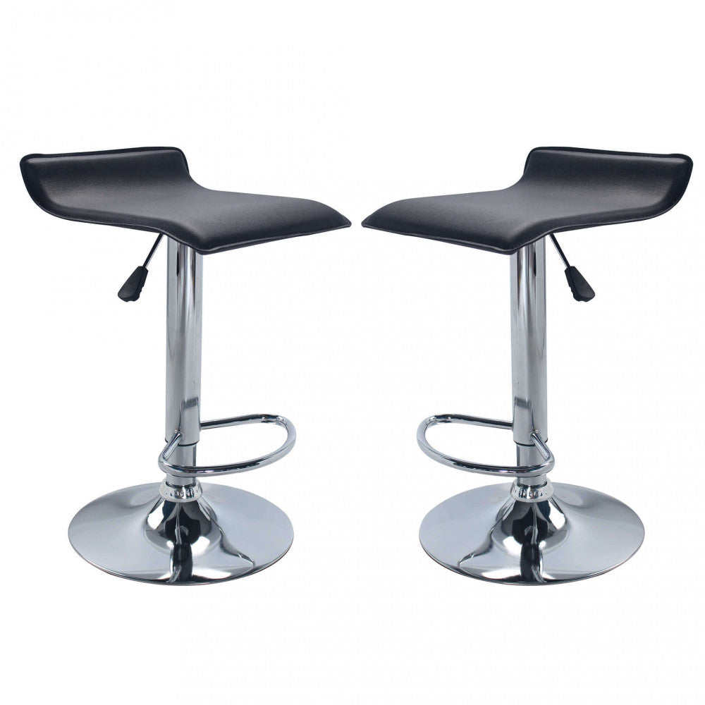 Coppia di sgabelli da bar Jake neri con base in metallo cromato e seduta ergonomica