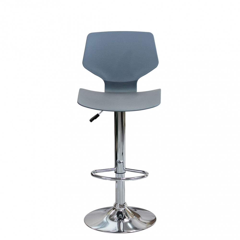 Sgabello Joshua grigio, vista frontale centrata, che evidenzia la simmetria del design moderno.