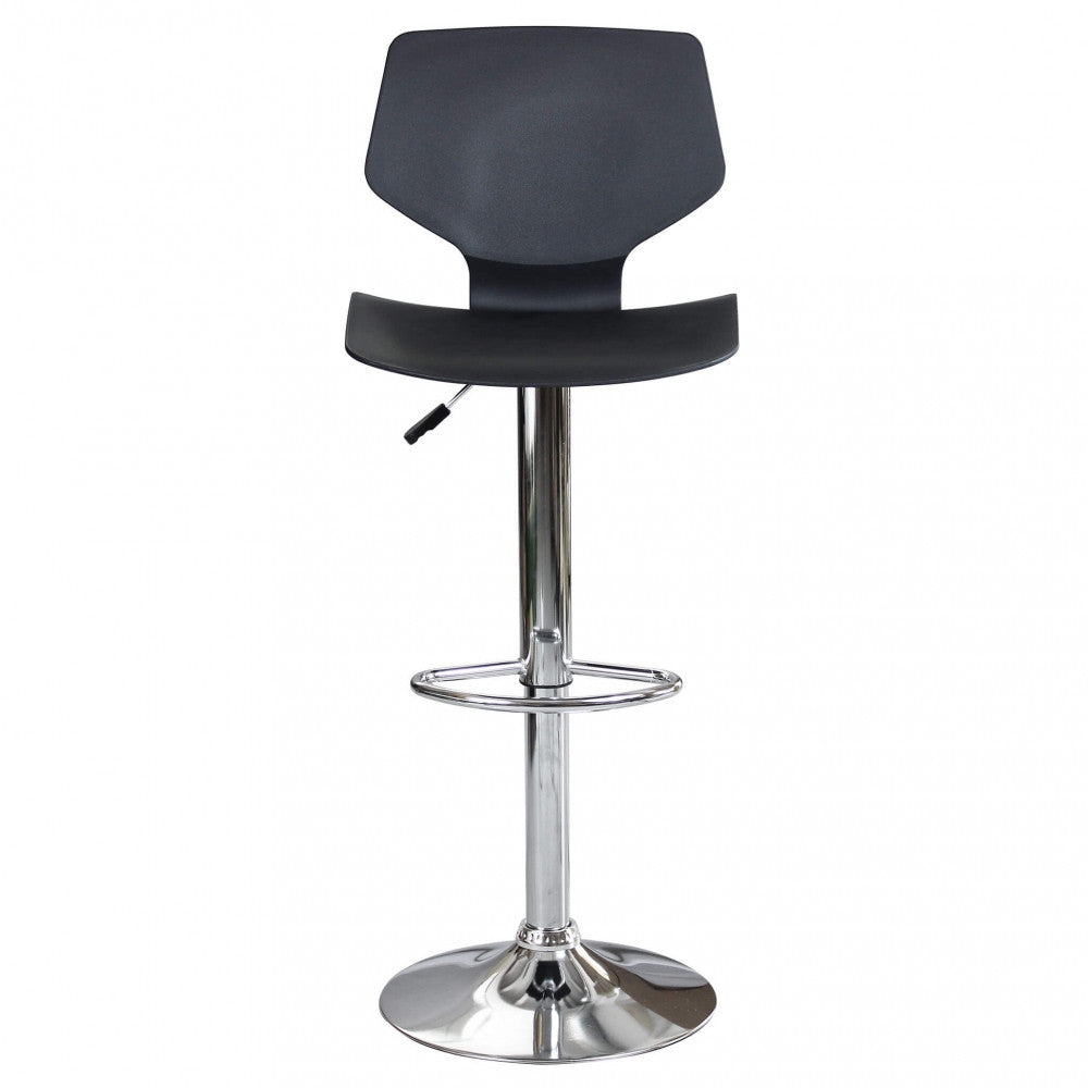 Vista frontale dello sgabello Joshua regolato in altezza, con focus sul design moderno e pulito.