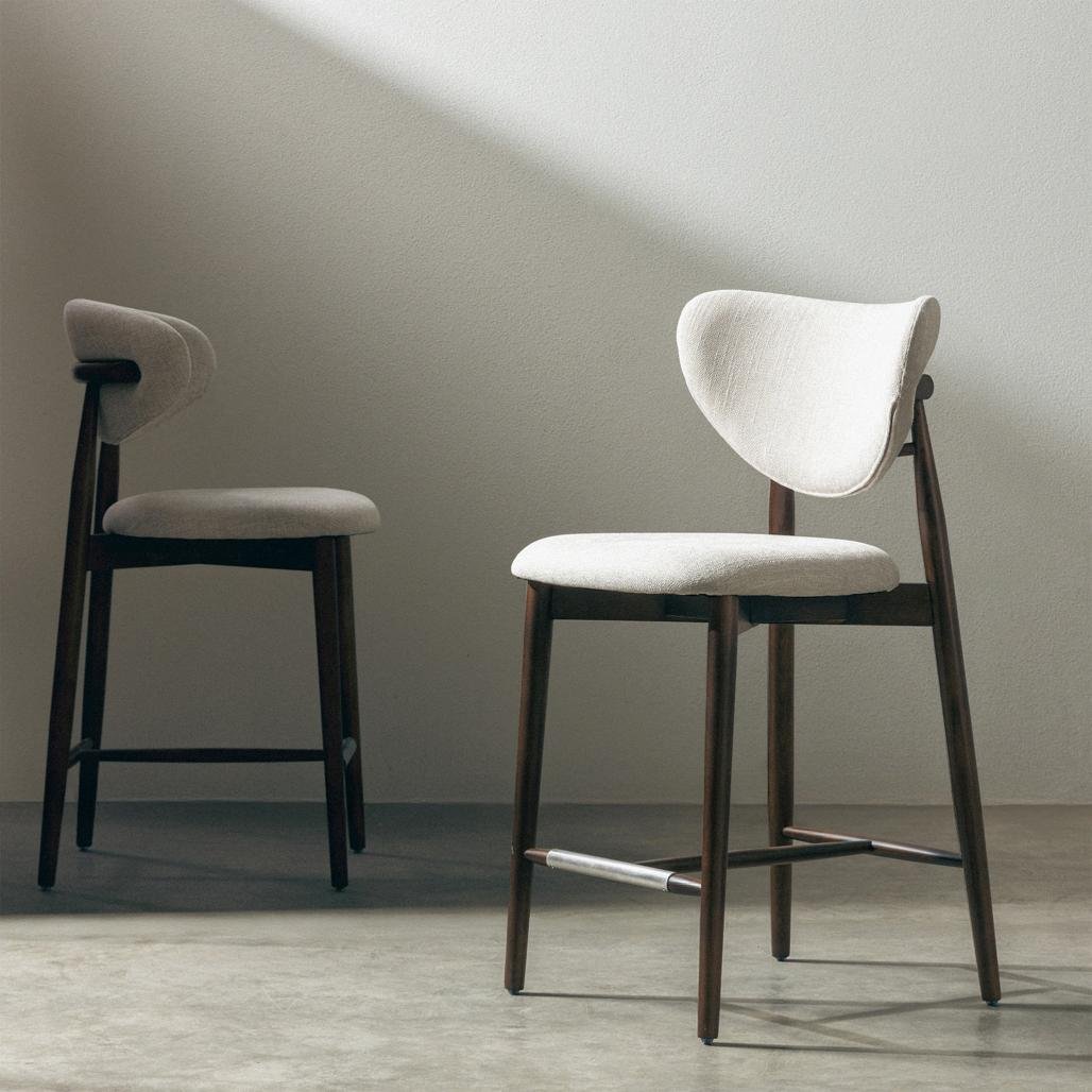 Sgabello Juliette beige con gambe in frassino noce - NN-JUL-UPH-STO-WAL-260 - foto 2