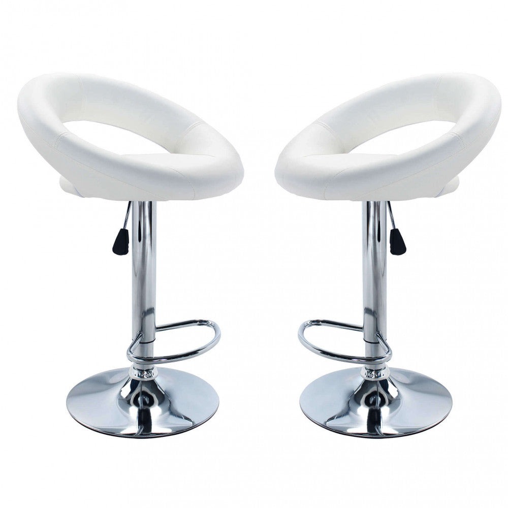 Coppia di sgabelli Kendal bianchi con base in metallo cromato e seduta ergonomica