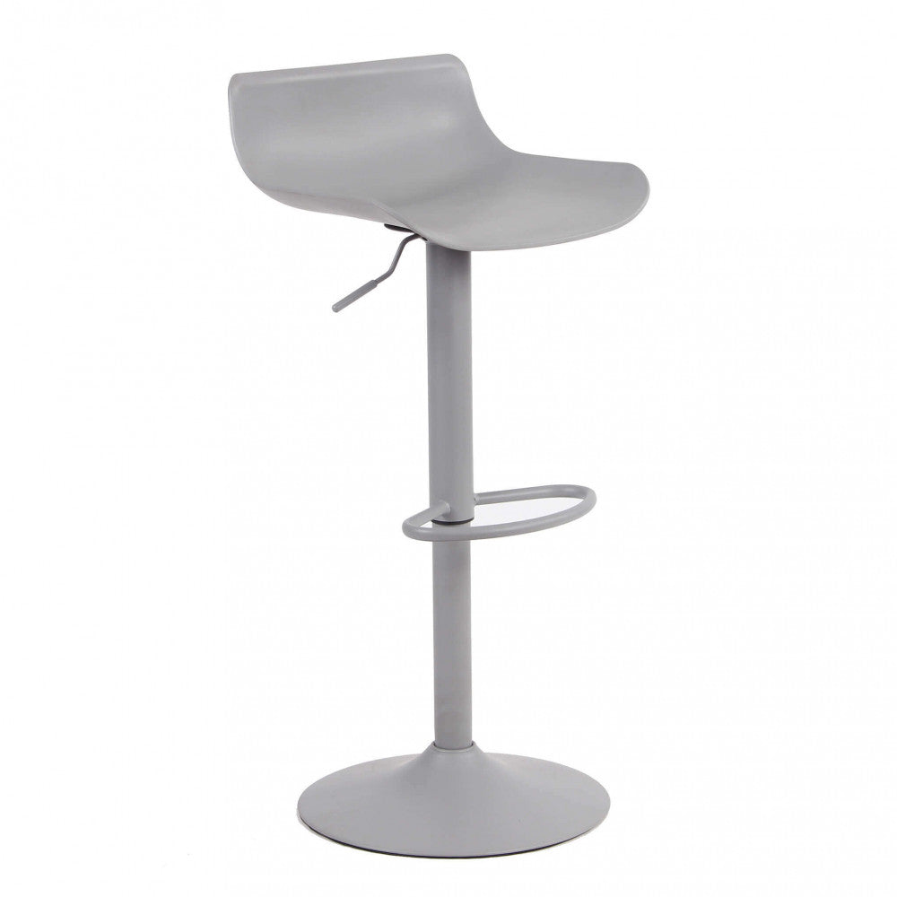 Profilo laterale dello sgabello Merano grigio su sfondo bianco, che evidenzia la curva ergonomica della seduta in plastica premium.