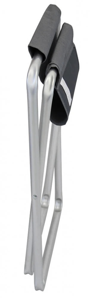 Sgabello Milano alto in alluminio grigio e intreccio wicker verde, robusto per bancone bar e esterni, vista richiuso