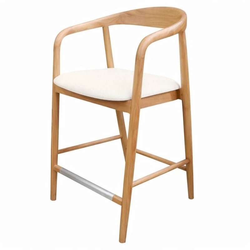 Sgabello Udvika in teak naturale con seduta crema antimacchia - NN-UDV-UPH-STO-NATWOO-485