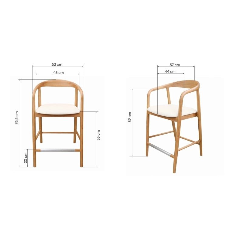 Sgabello Udvika in teak naturale con seduta crema antimacchia - NN-UDV-UPH-STO-NATWOO-485 - foto 3