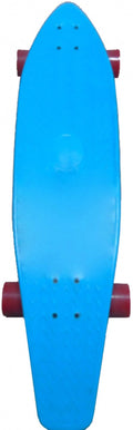 Skateboard SKATE RACE 1 visto dall'alto, con tavola in polimero azzurro brillante dalla texture antiscivolo a rombi e robuste ruote rosse a contrasto.