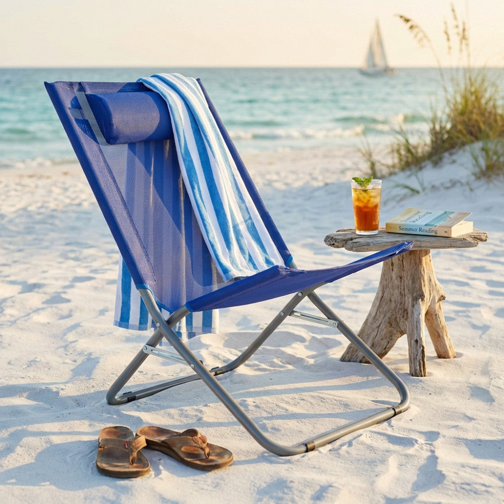 Spiaggina pieghevole Cosma blu in acciaio