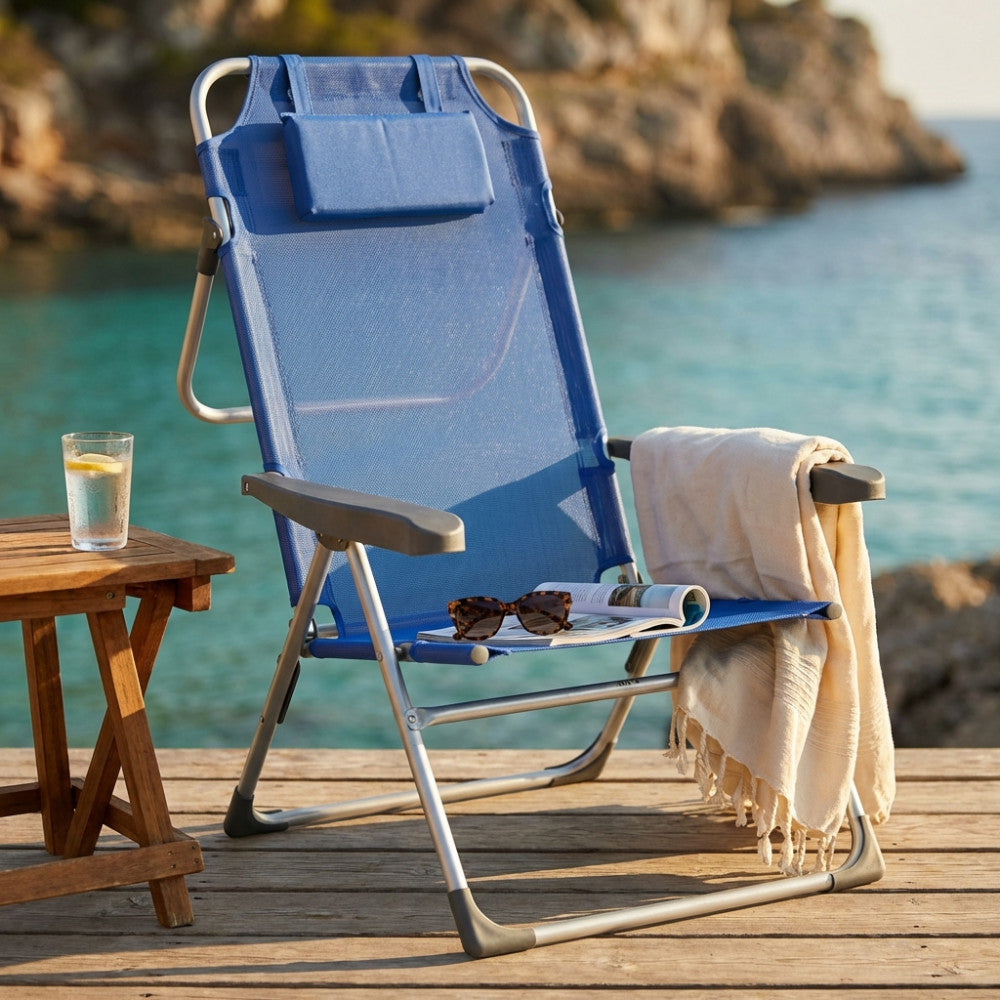 Spiaggina Cosma azzurra pieghevole in acciaio