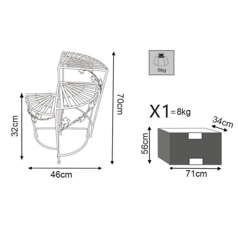 Disegno tecnico dell'étagère Dominique con dimensioni e dettagli di imballaggio.