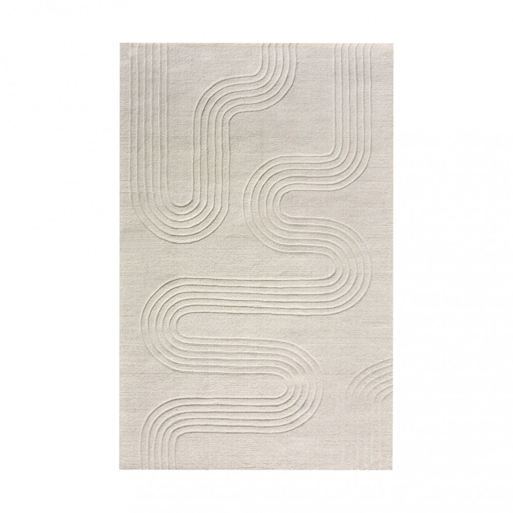 Vista dall'alto del tappeto Aymeric 120x180 cm, che evidenzia il design scultoreo a linee sinuose continue.