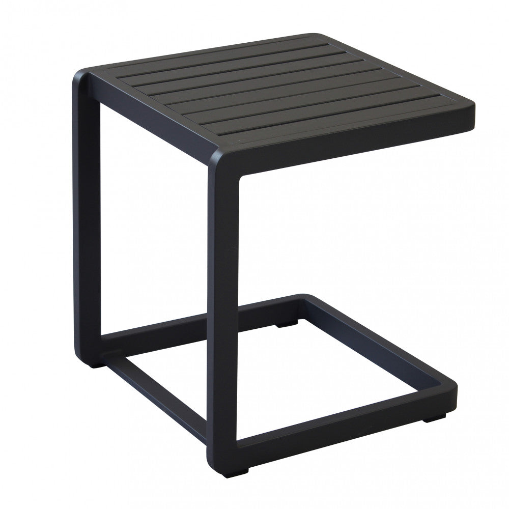 Prospettiva angolare del tavolino da giardino Alimos in alluminio premium-grade.