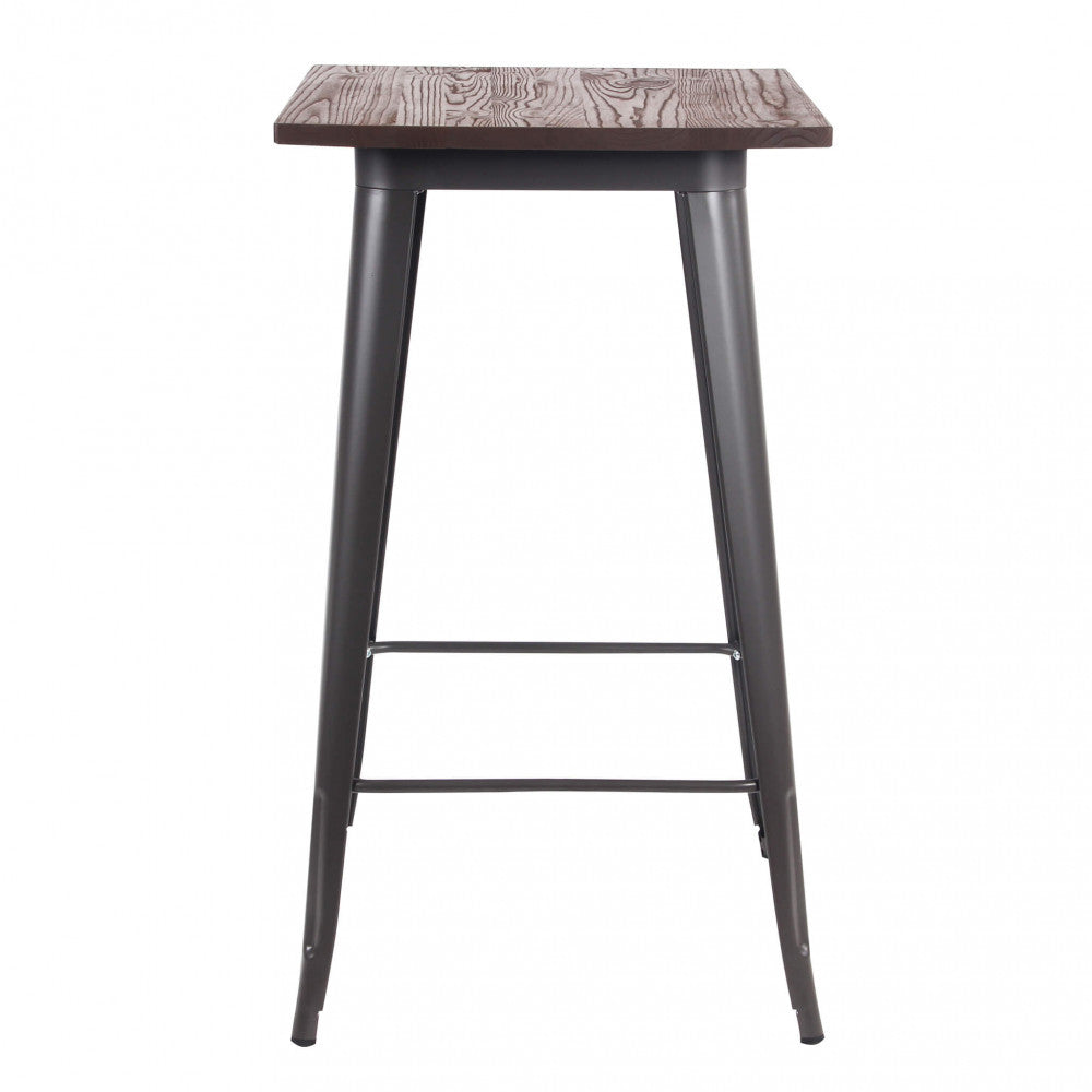 Tavolino alto Pordoi 60x60 in legno e acciaio color antracite, stile industriale moderno | Albert Stock