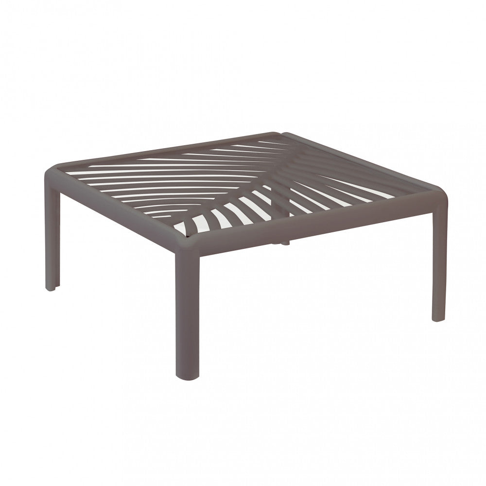 Tavolino per Salotto Guaranà con struttura in polipropilene taupe e piano in vetro, in un ambiente contemporaneo.