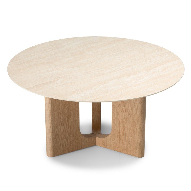 Tavolino rotondo Klimanto 90 cm effetto travertino e rovere - NN-KLI-FUR-COFTAB-BEI-401 - foto 4