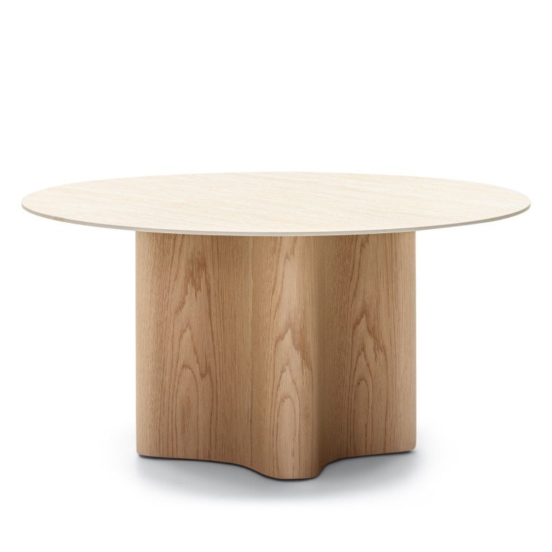 Tavolino rotondo Lesund 90 cm effetto travertino e rovere - NN-LES-FUR-COFTAB-NATWOO-601