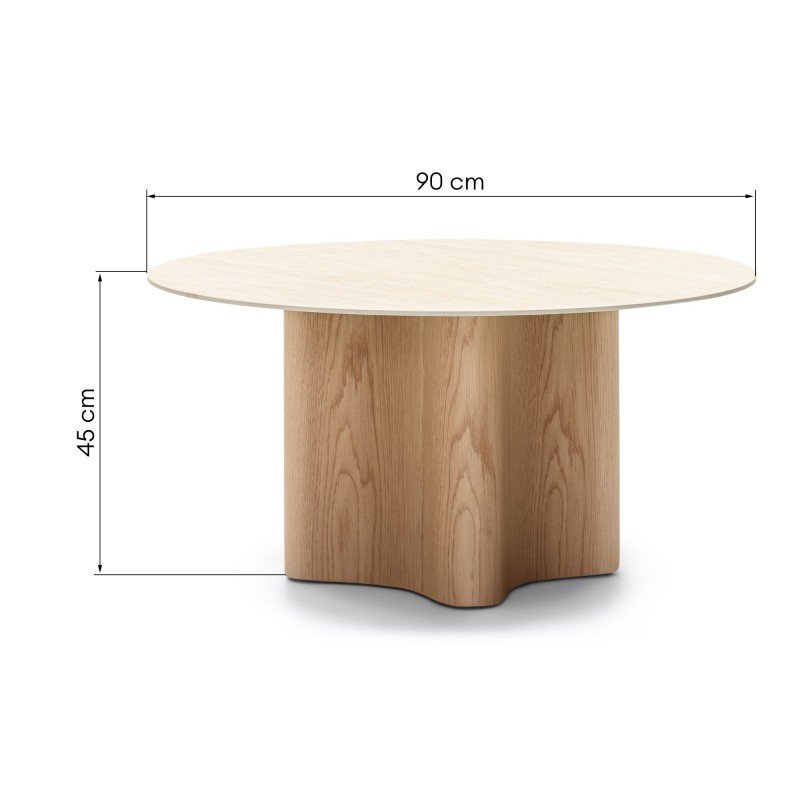 Tavolino rotondo Lesund 90 cm effetto travertino e rovere - NN-LES-FUR-COFTAB-NATWOO-601 - foto 6