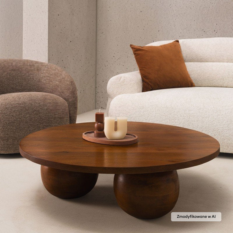 Tavolino rotondo Morelo 100 cm in legno di mango noce scuro - NN-MOR-FUR-COFTAB-WAL-679 - foto 2