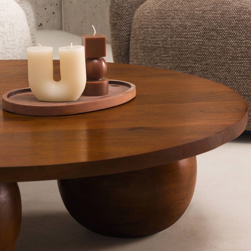 Tavolino rotondo Morelo 100 cm in legno di mango noce scuro - NN-MOR-FUR-COFTAB-WAL-679 - foto 3