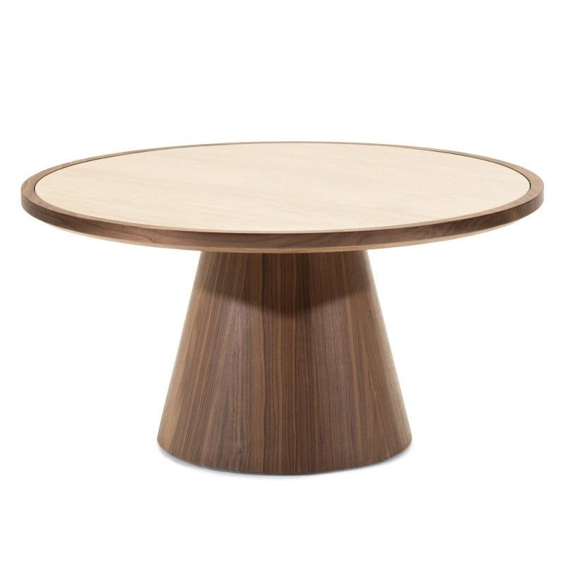 Tavolino rotondo Wasabi 80 cm travertino e noce - NN-WAS-FUR-COFTAB-WAL-371