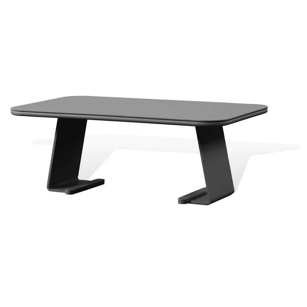 Dettaglio della struttura in alluminio e della finitura antracite del Tavolino Ovale Vancouver.