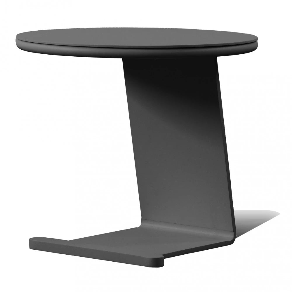 Dettaglio della struttura in alluminio e della finitura antracite del Tavolino Vancouver.